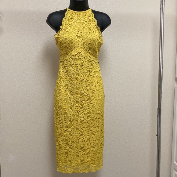 Zara Yellow Lace Overlay Dress - Picture 11 of 15